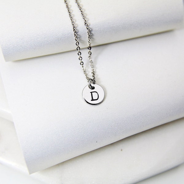 Initial Necklace, Platinum Plated Hand Stamp Letter Charm, Dainty Necklace, Personalized Gift, Best Friend Gift, Girlfriend Sister Gift