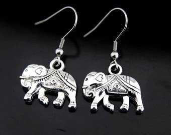 Elephant Earrings, Silver Elephant Charm Dangle Earrings, Elephant Charm, Elephant Pendant, Simple Earrings, Luck Earrings