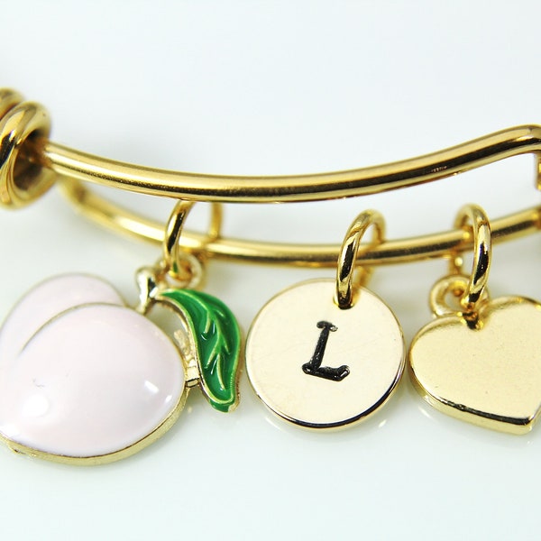 Peach Bracelet, Gold Peach Charm, Heart Charm, Peach Charm, Fruit Charm, Foodie Gift, Food Charm, N1236