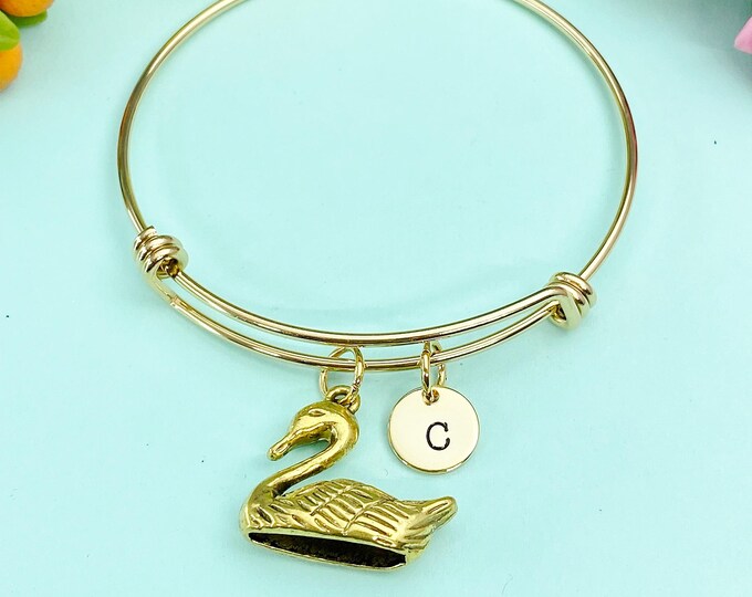 Gold Swan Charm Bracelet • Swan Pendant • Elegant Jewelry, N2163
