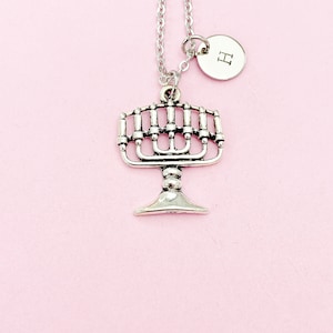 Silver Menorah Charm Necklace, N158
