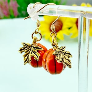 Halloween Earrings, Pumpkin Maple Leaf, Fall Autumn Gift,N3693