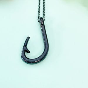 Black Fish Hook Charm Necklace, N2032