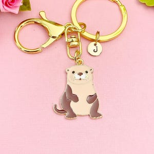 Gold Enamel Otter Keychain, Whimsical Animal Charm Accessory
