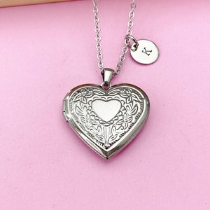 Stainless Steel Heart Locket Necklace, Personalized Initial Charm - Etsy