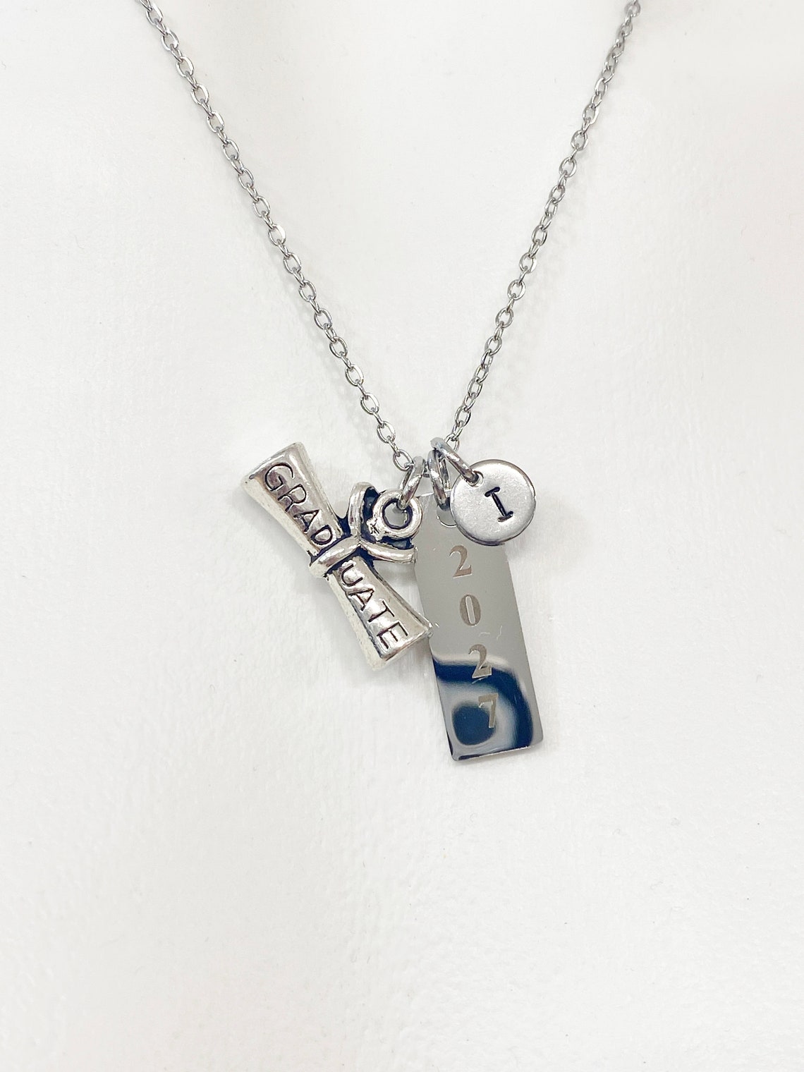 Silver Graduation Necklace Personalized Customized Monogram Jewelry ...