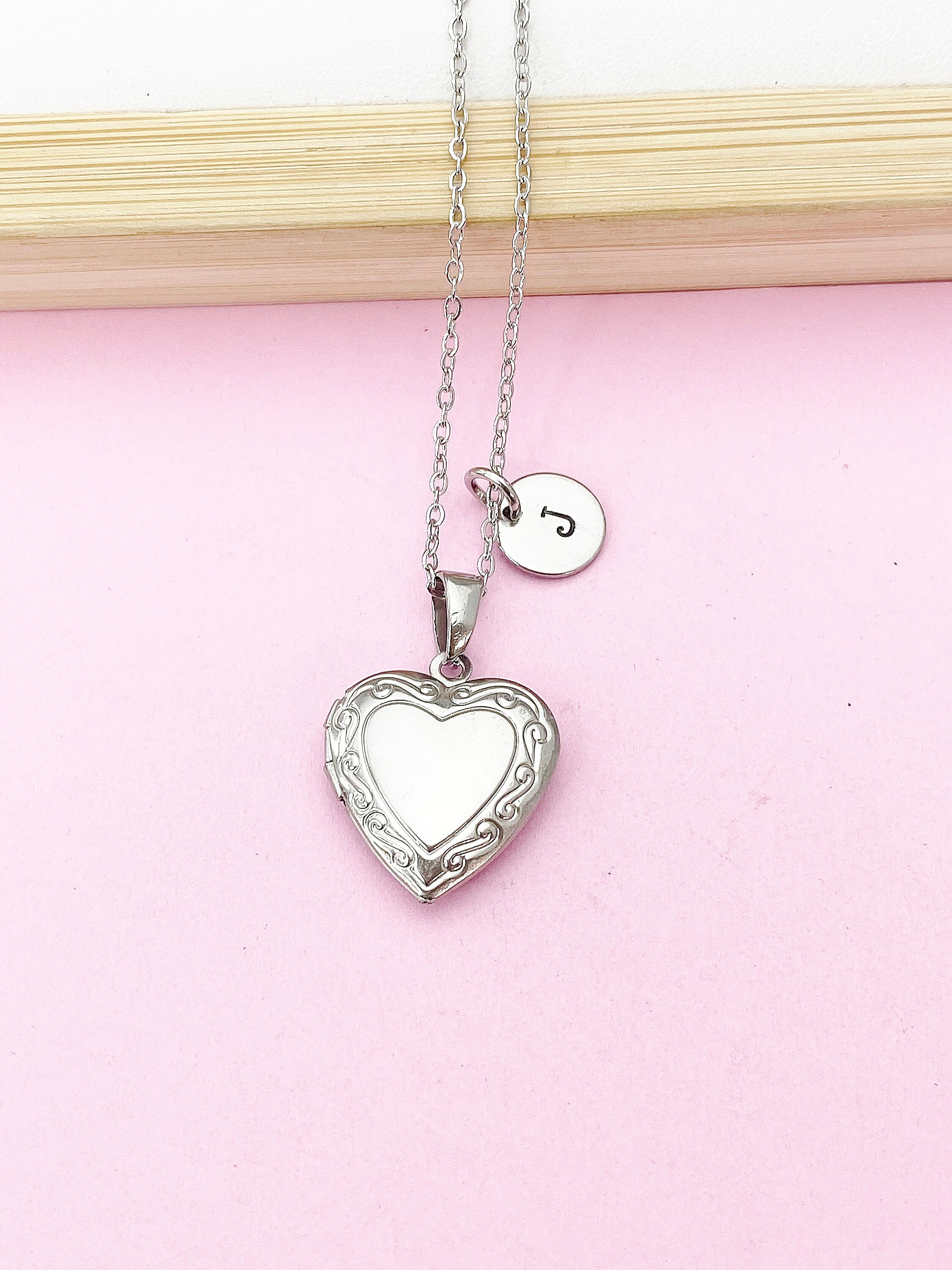 Silver Heart Locket Necklace, Stainless Steel Heart Locket
