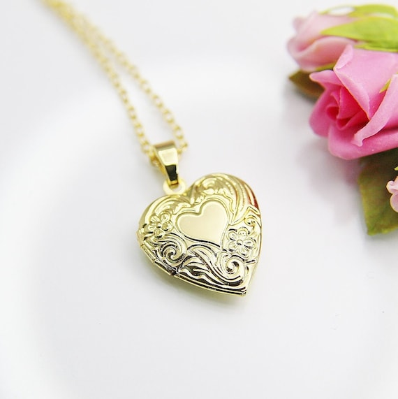 Gold Flower Heart Locket Necklace Best Valentine s Day Gift for