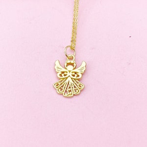 Gold Guardian Angel Charm Necklace, N286D