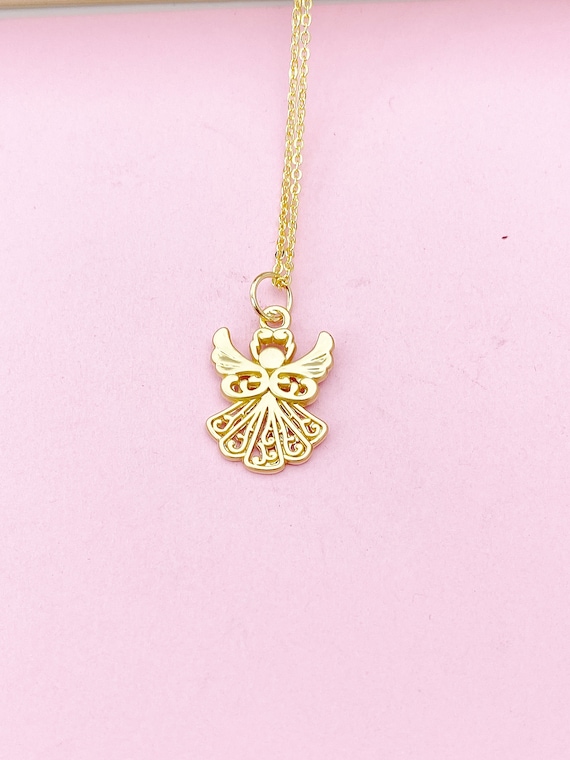 Gold Guardian Angel Charm Necklace, N286D