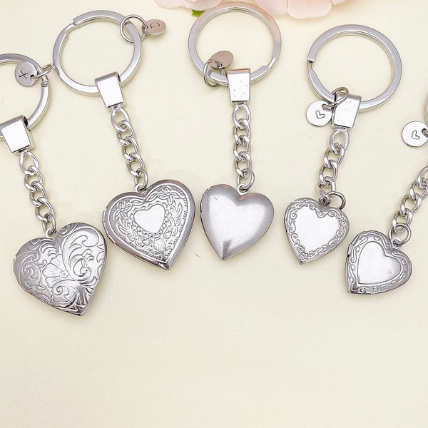 Best Christmas Gift Silver Heart Flower Locket Pendant Keychain, Love, Keepsake Photo Frame Charm, Stainless Steel Initial Keychain, N4928