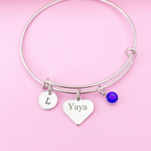 Silver Yaya Charm Bracelet, Stainless Steel Bracelet, Birthstone Jewelry, Personalized Jewelry, N2264