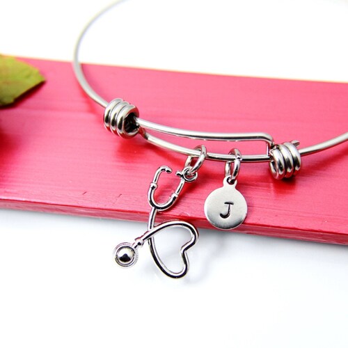 Friendship Bracelet Silver Stethoscope Heart Charm Bracelet Etsy