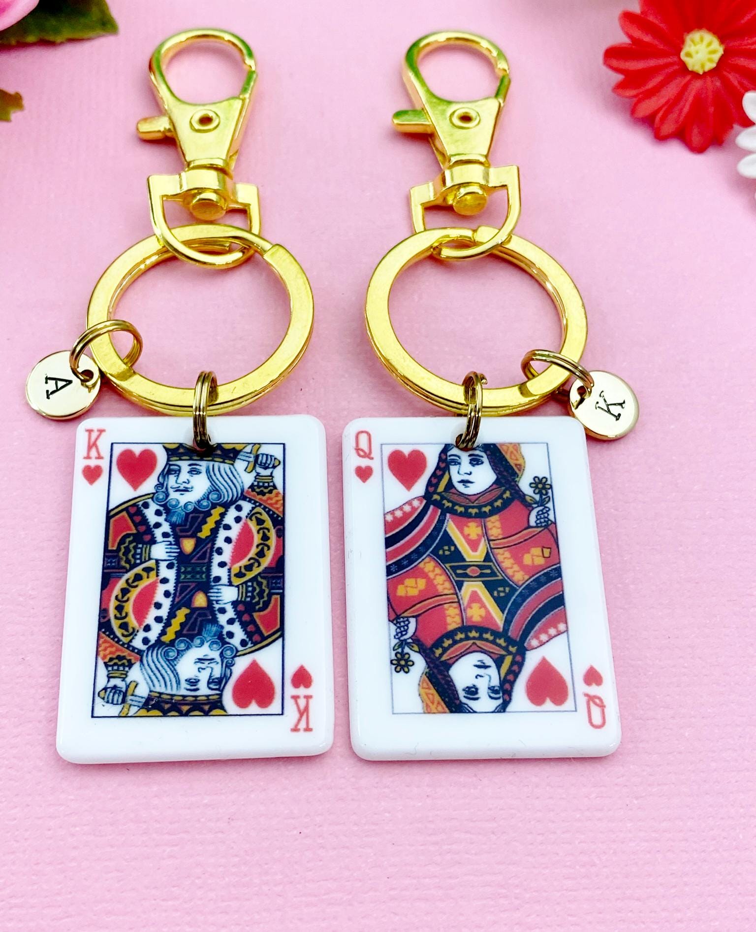 Poker Keychain, Play Card Option, Gold King of Heart Play Card Charm ...