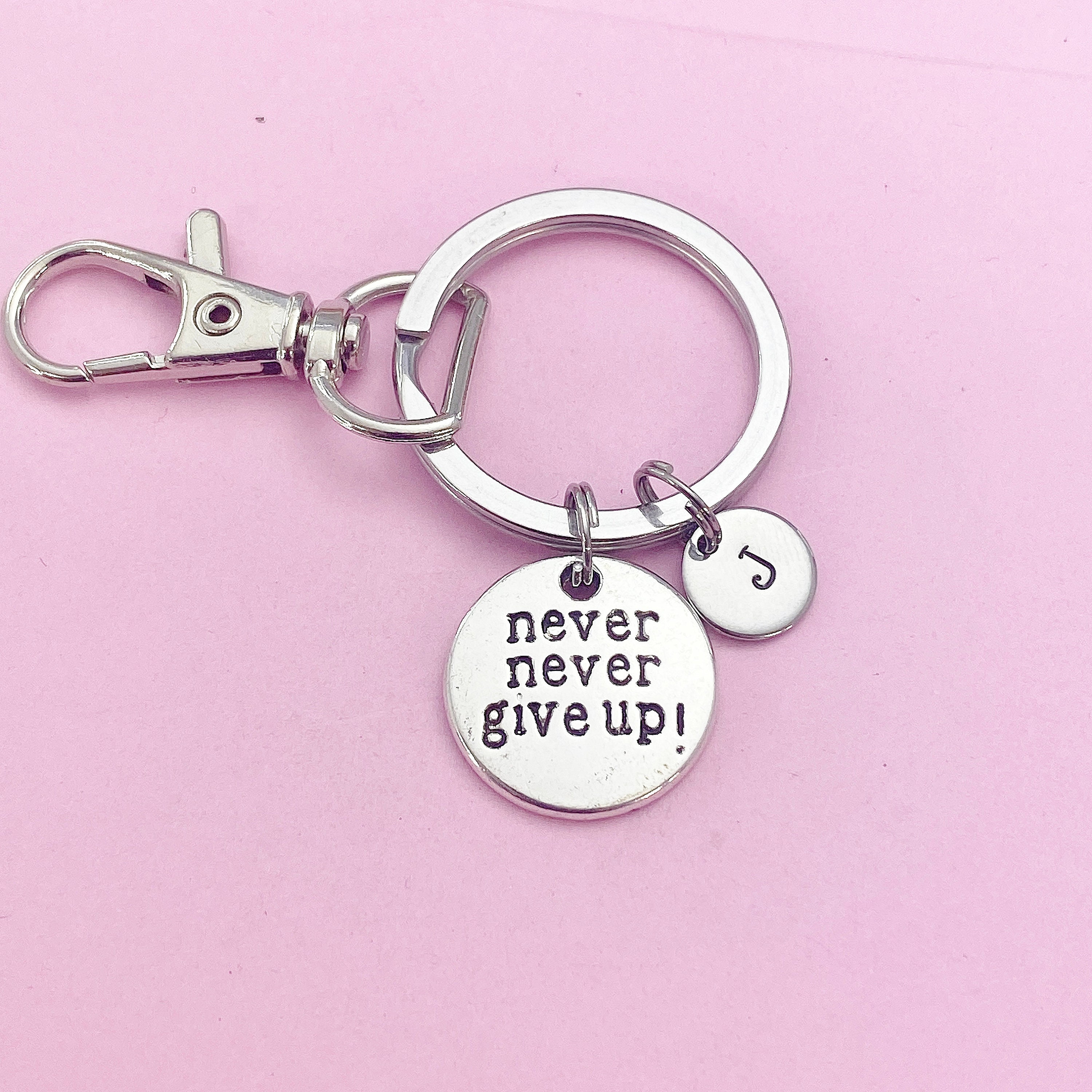 Silver Never Give up Keychain, N1392 - Etsy