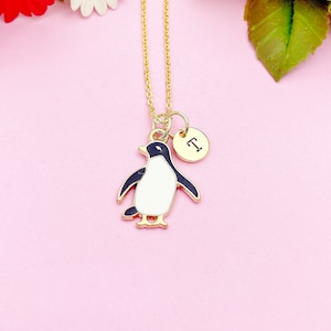Gold Penguin Charm Necklace Wildlife Biologist Zookeeper Gifts Ideas Personalized Customized Made to Order Jewelry, N4342