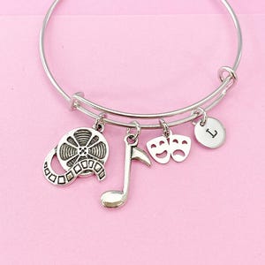 Silver School Music Movie Theater Drama Mask Bracelet, Comedy Tragedy Charm, Actor Theater Arts Gifts, Personalized Jewelry, N85F