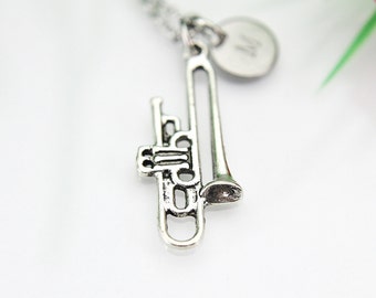 Trombone Necklace, Silver Trombone Charm, Music Instrument Charm, Music Gift, Personalized Gift, Best Friend Gift,