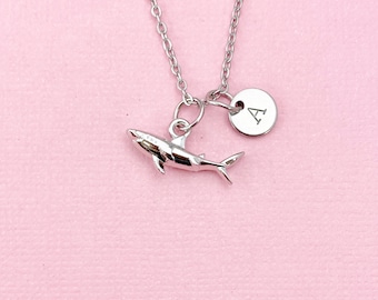Shark Charm Silver Necklace, Biologist Research Technician Aquarist Jewelry Gifts, N6539