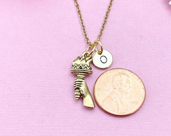 Torch Necklace, Gold Hand With Torch Charm Necklace, Torch