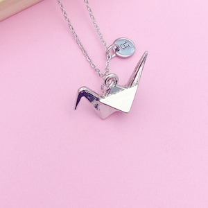 Paper Crane Necklace, Silver Bird Charm Necklace, N1470A