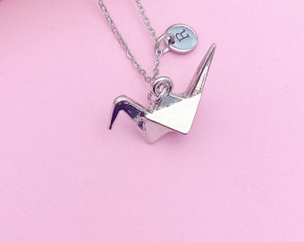 Paper Crane Necklace, Silver Bird Charm Necklace, N1470A