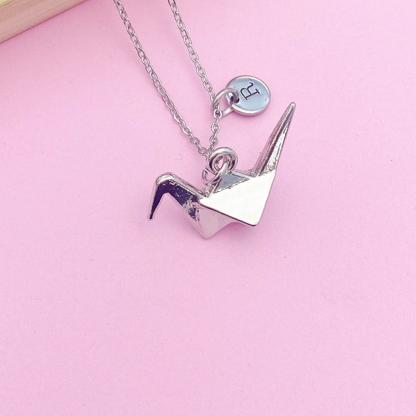 Paper Crane Necklace, Silver Bird Charm Necklace, N1470A