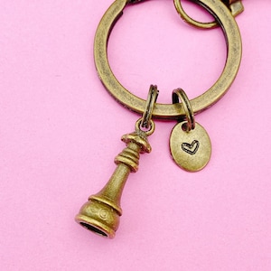 Bronze Queen Chess Piece Keychain Personalized Customized Monogram Made to Order Jewelry, N4191