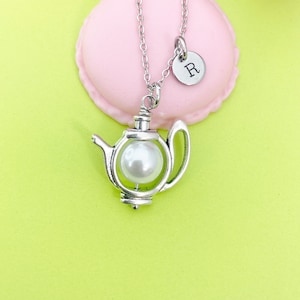 Silver White Pearl Teapot Necklace, Tea Party Gift, N4802