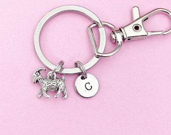 Goat Keychain, Initial Charm, Farmer Gift