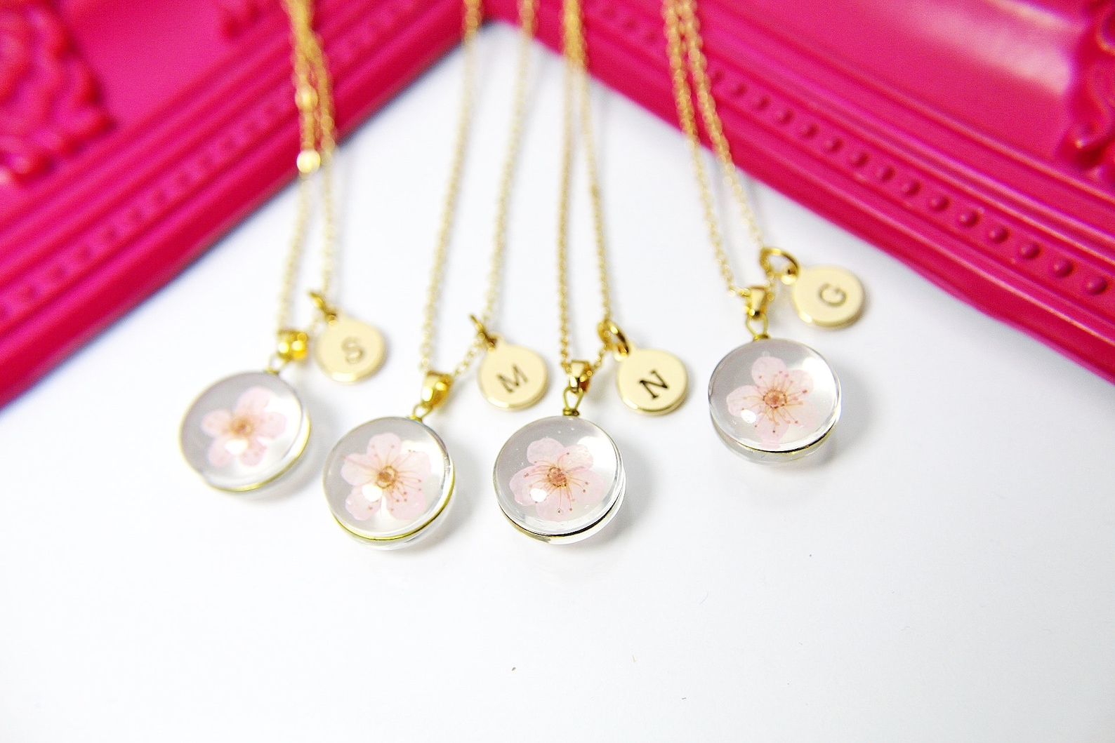 Gold Japanese Cherry Blossom Necklace Real Dried Press Etsy