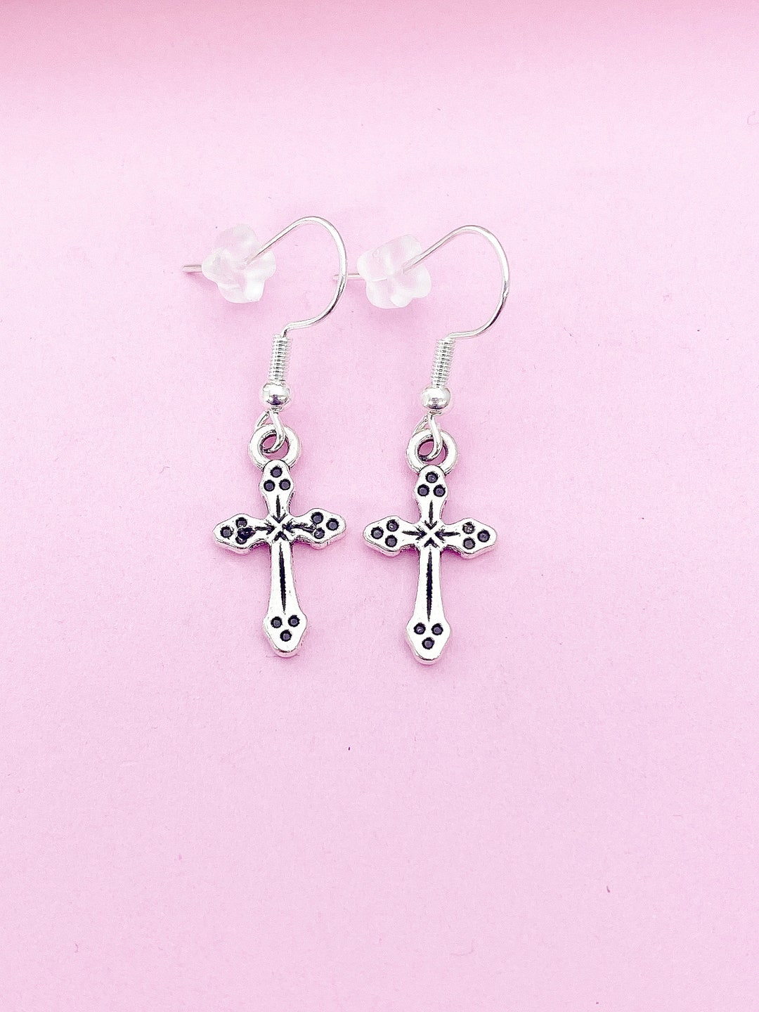 Cross Charm Wire Drop Earring