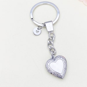 Best Christmas Gift Silver Heart Flower Locket Pendant Keychain, Love, Keepsake Photo Frame Charm, Stainless Steel Initial Keychain, N4923