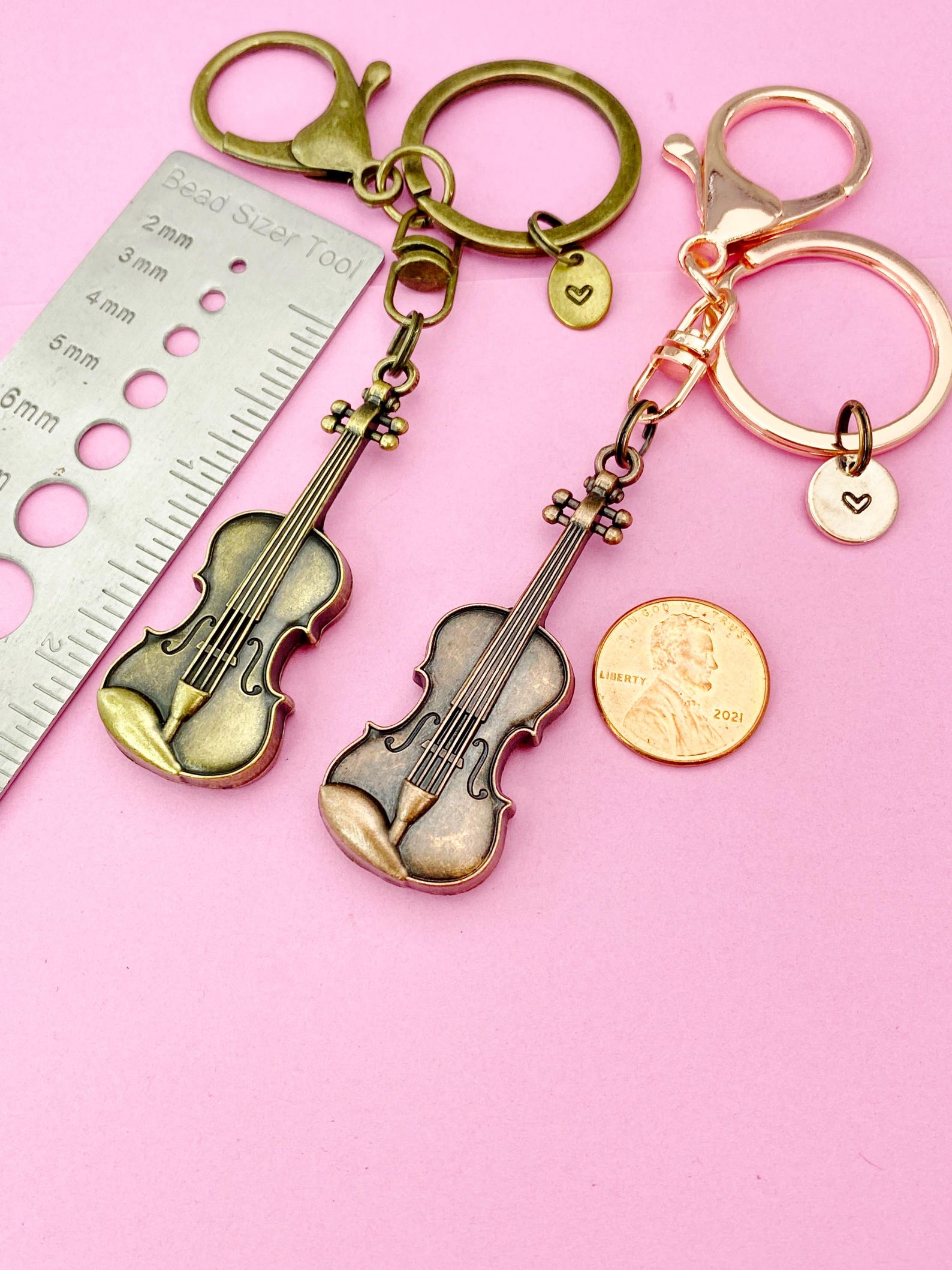 Gold or Rose Gold/red Copper Violin Keychain, Viola Charm, Cello Charm ...