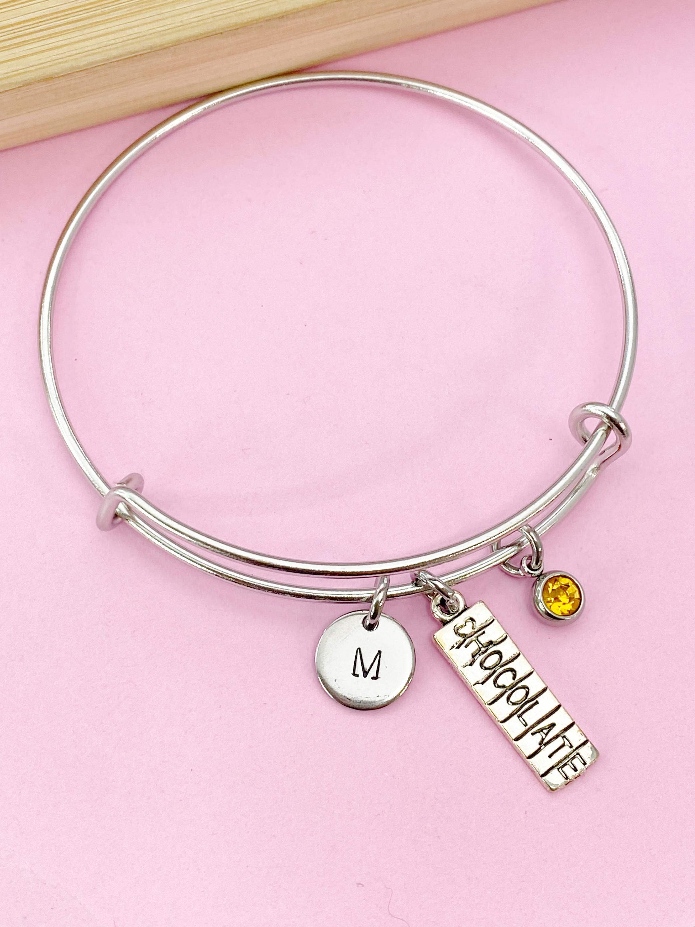 Silver Chocolate Charm Bracelet, Chocolate Bar Charm, Candy Charm, Foodie Gift, Personalized Gift, Christmas Gift, N695