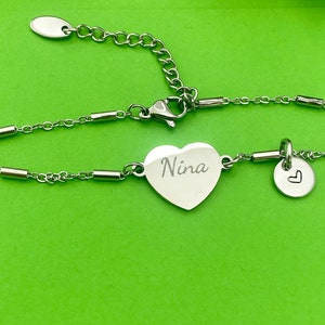 Best Christmas Gift for Nina, Nina Bracelet, Stainless Steel Heart Bracelet, Best Nina Jewelry, Personalized Gifts, D267 image 1