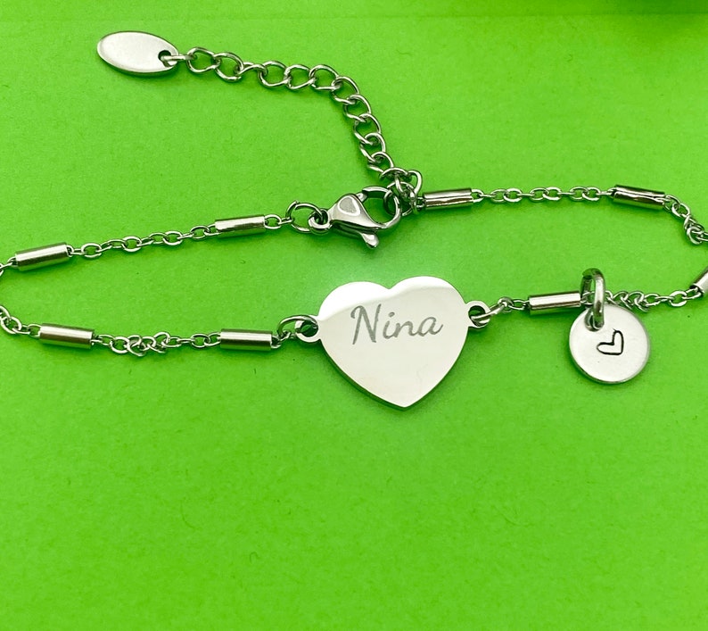 Best Christmas Gift for Nina, Nina Bracelet, Stainless Steel Heart Bracelet, Best Nina Jewelry, Personalized Gifts, D267 image 1