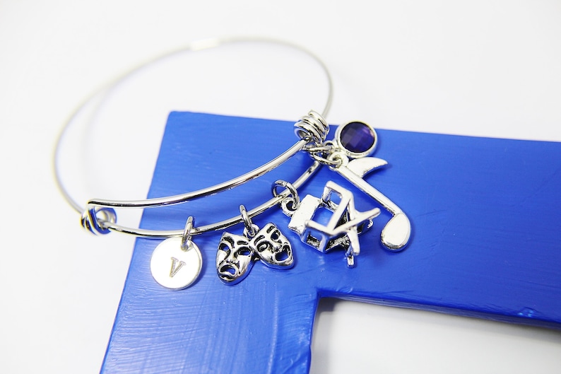 Music Theater Drama Director Gift Bracelet Actor Theater Arts Gifts Personalized Gift Birthstone Comedy Tragedy Mask Charm N2874