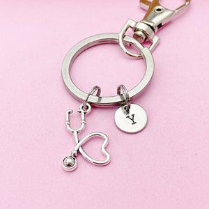 Silver Stethoscope Heart Charm Keychain, Gift Ideas, N1342