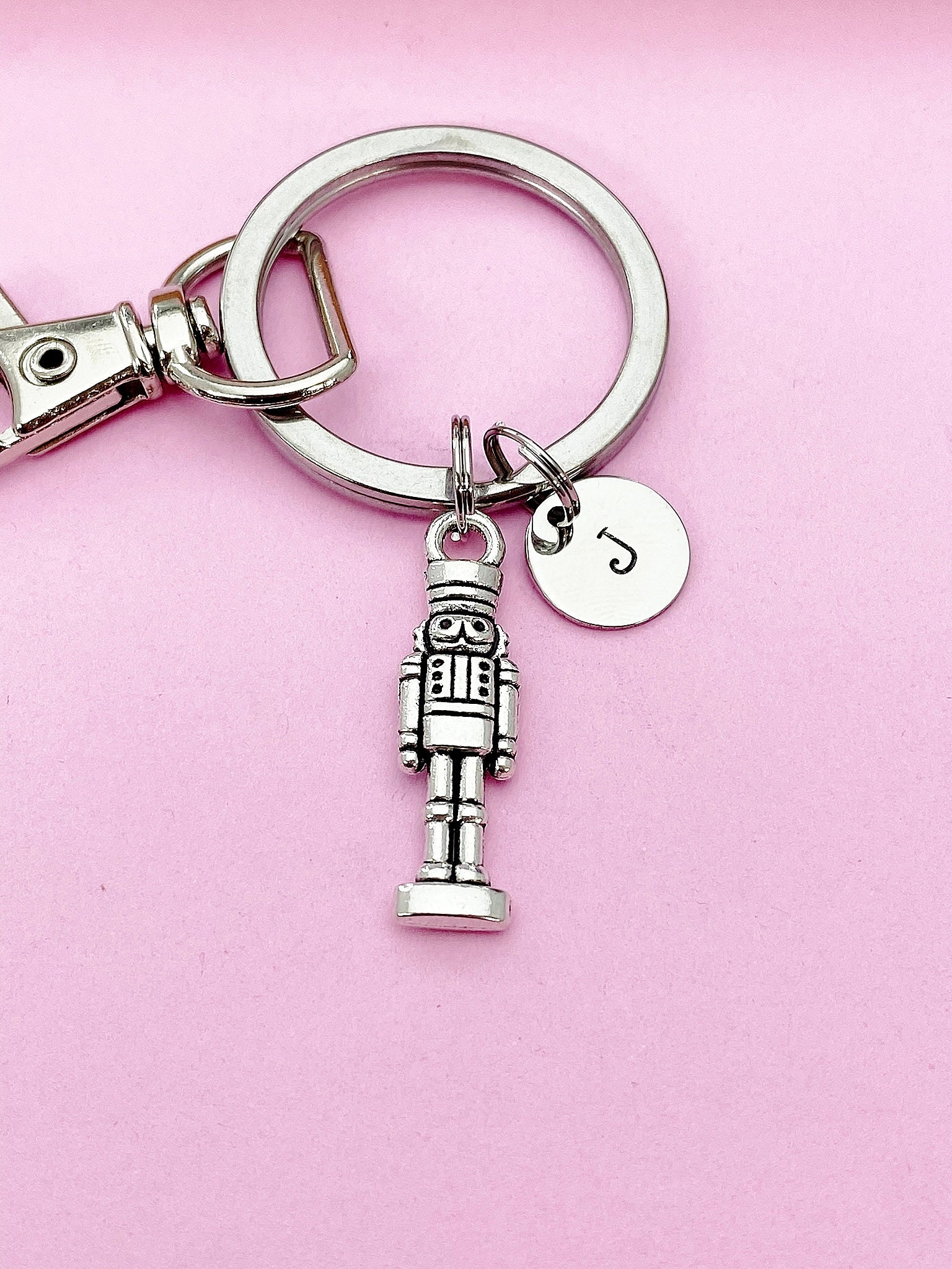 Silver Nutcracker Soldier Christmas Ballet Charm Keychain, Personalized Gifts, N676A