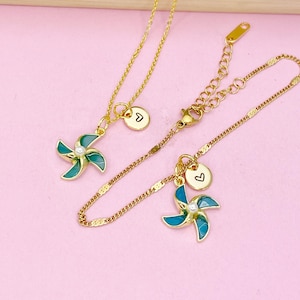 Gold Pinwheel Charm Bracelet or Necklace, DN5171A