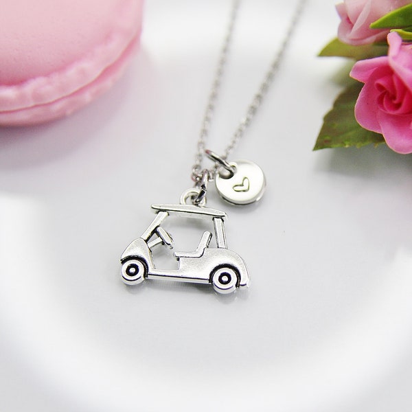 Golf Cart Necklace, Car, Golfer Necklace Gifts, Best Birthday Gifts, Retirment Gifts, Personalized Initial Gift, N4359