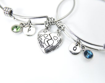 Silver Mother Daughter Charm Bracelet, Mother Charm Bangle, Daughter Charm, Mother daughter Gift, Personalized Gift, Christmas Gift, N742