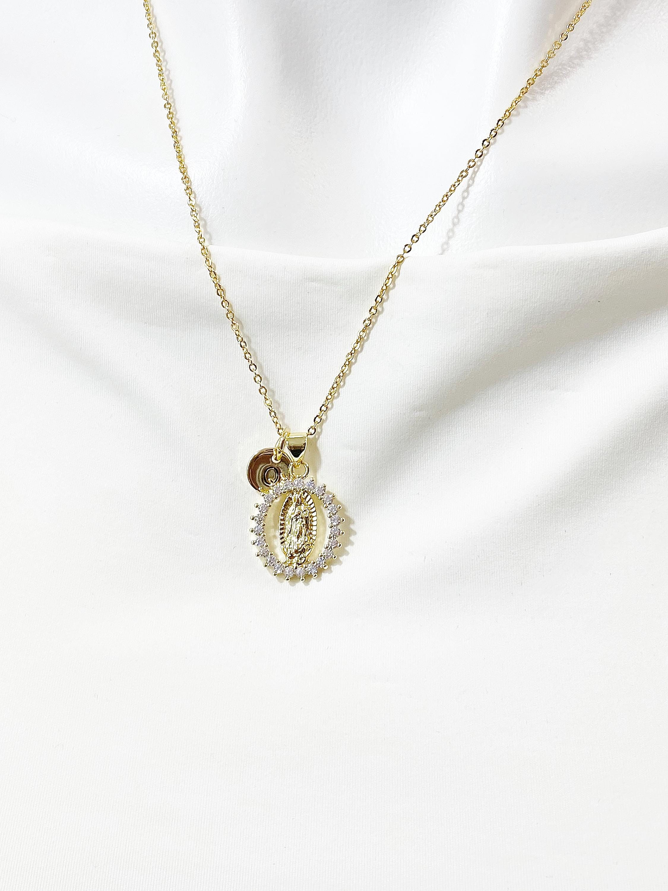 Gold Virgin Mary Lady of Guadalupe Cubic Zirconia Pendant Necklace ...