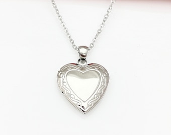 Stainless Steel Heart Locket Pendant Necklace, Love Necklace, Keepsake Photo Frame Charm, Personalized Customized, N5128A
