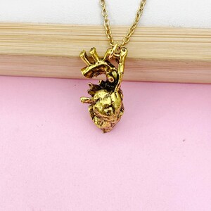 Anatomy Human Heart Charm Gold Necklace, N1785