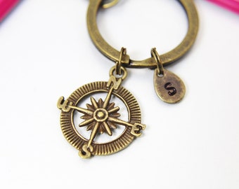 Bronze Compass Charm Keychain, Graduation Gift, Travel Gift, N1123B