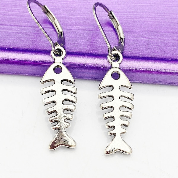 Silver Fishbone Earrings Birthday Gift, N565C