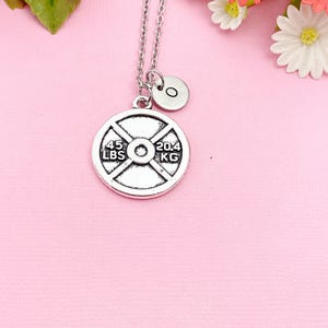 Silver Barbell Charm Necklace, Weight Necklace, N5980A