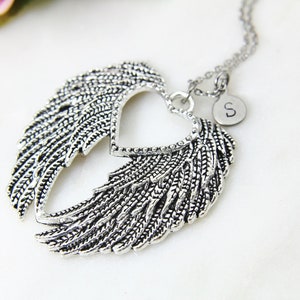 Guardian Angel Wing Necklace, Silver Guardian Angel Wing Charm, Guardian Angel Wing Charm, Wing Charm, Feather Charm, Personalized Gift N939